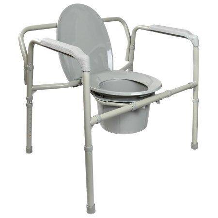 Folding Commode Chair McKesson Fixed Arm Steel Frame Back Bar 13-3/4 Inch Seat Width 650lb