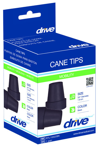 Cane Tips In Retail Box - Fits 3/4 Shaft Black (Pk-2)