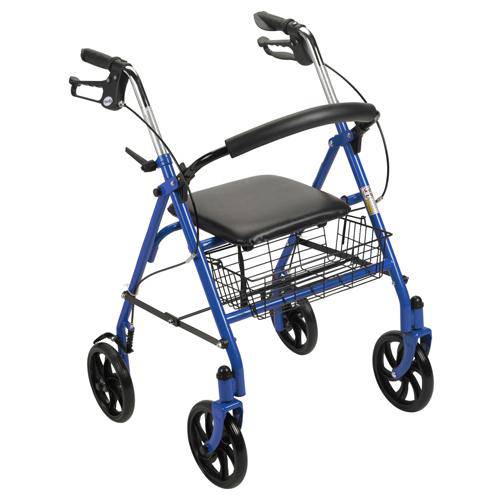 Rollator 4 Wheel Steel With 8 Inch Casters & Basket Blue