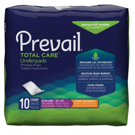 Underpad Prevail® Total Care™ 30 X 30 Inch Disposable Polymer Heavy Absorbency (Bag of 10)