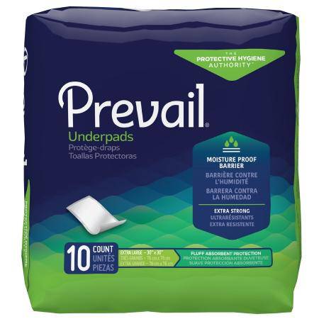 Underpad, Incont Prevail Fluff30"x30" (10-bg 12bg-cs) Bg - 10