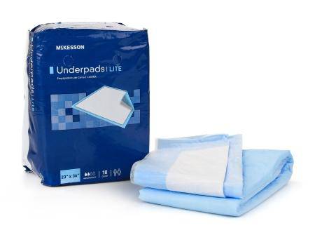 Underpad McKesson Classic 23 X 36 Inch Disposable Fluff - Polymer Light Absorbency (Bag of 10)