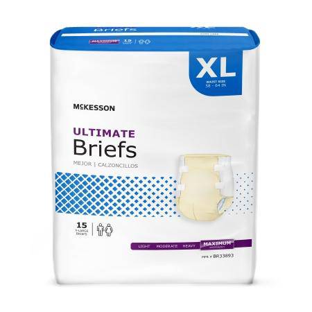 Brief, Incont Ultimate Cloth Back Xlg 58-64 (15ea-bg 4bg-cs) Bg - 15