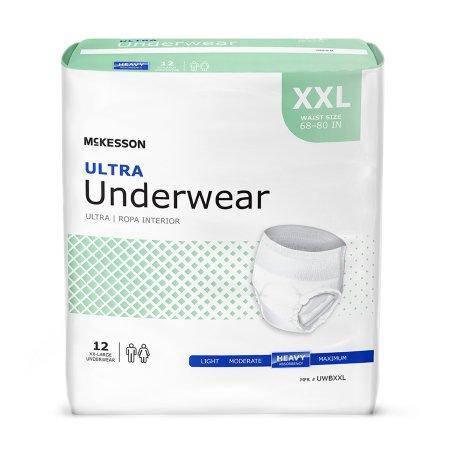 Underwear Unisex Adult Absorbent McKesson Ultra Pull On with Tear Away Seams 2X-Large Disposable Heavy Absorbency