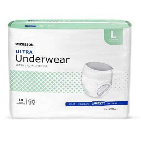 Underwear Unisex Adult Absorbent McKesson Ultra Pull On with Tear Away Seams Large Disposable Heavy Absorbency