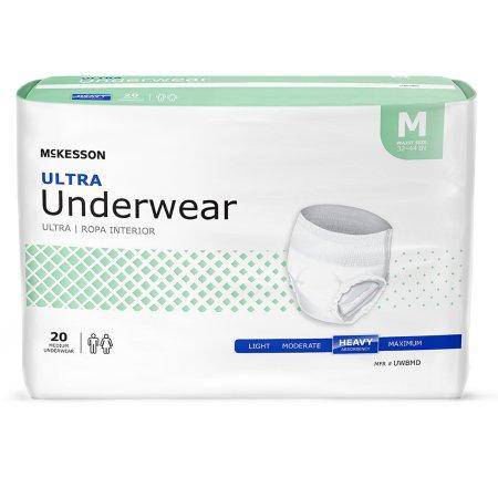 Underwear Unisex Adult Absorbent McKesson Ultra Pull On with Tear Away Seams Medium Disposable Heavy Absorbency