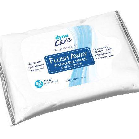 Dynacare Flushable Personal Wipe Flush Away Junior Soft Pack Aloe / Lanolin Scented 12 Count
