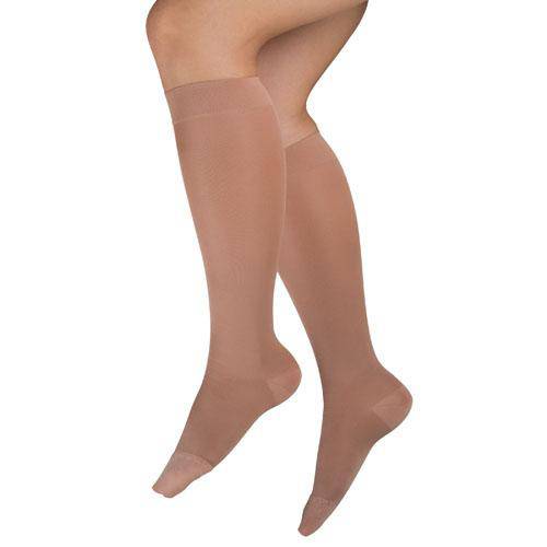 Ladies' Sheer Firm Support Medium 20-30mmhg Knee Highs Closed Toe Beige (Pair)