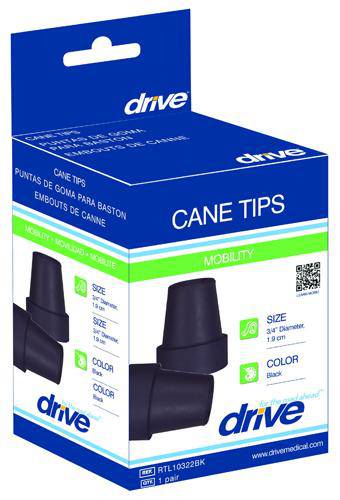 Cane Tips For 1 Inch Cane Diameter Black (1 pair)