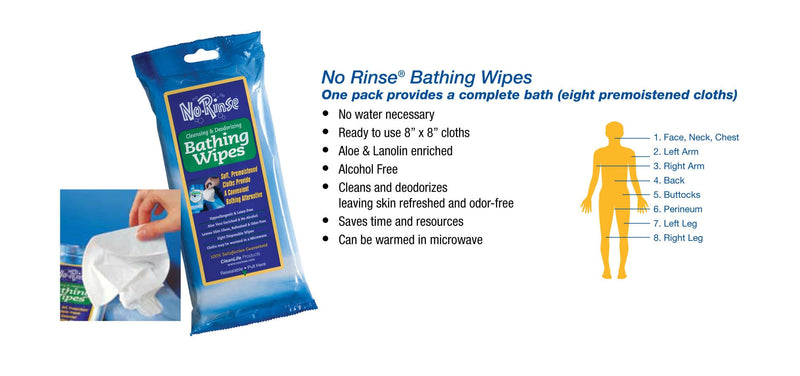 No Rinse Bathing Wipes Retail Package  Pk-8