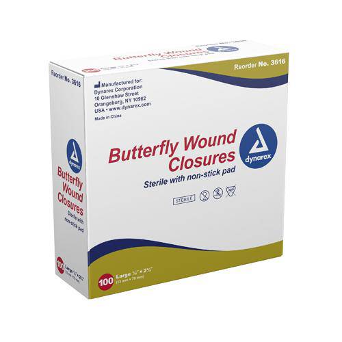 Adhesive Bandages Butterfly 1/2" x 2-3/4" Sterile (Bx-100)